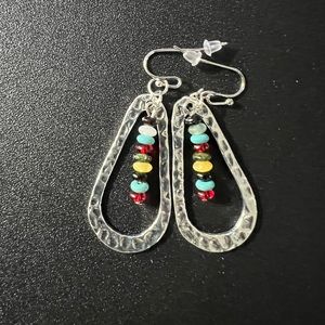 3/$30 NWT Silver Toned Hammered Earrings with Dangling Multicolored Seed Beads